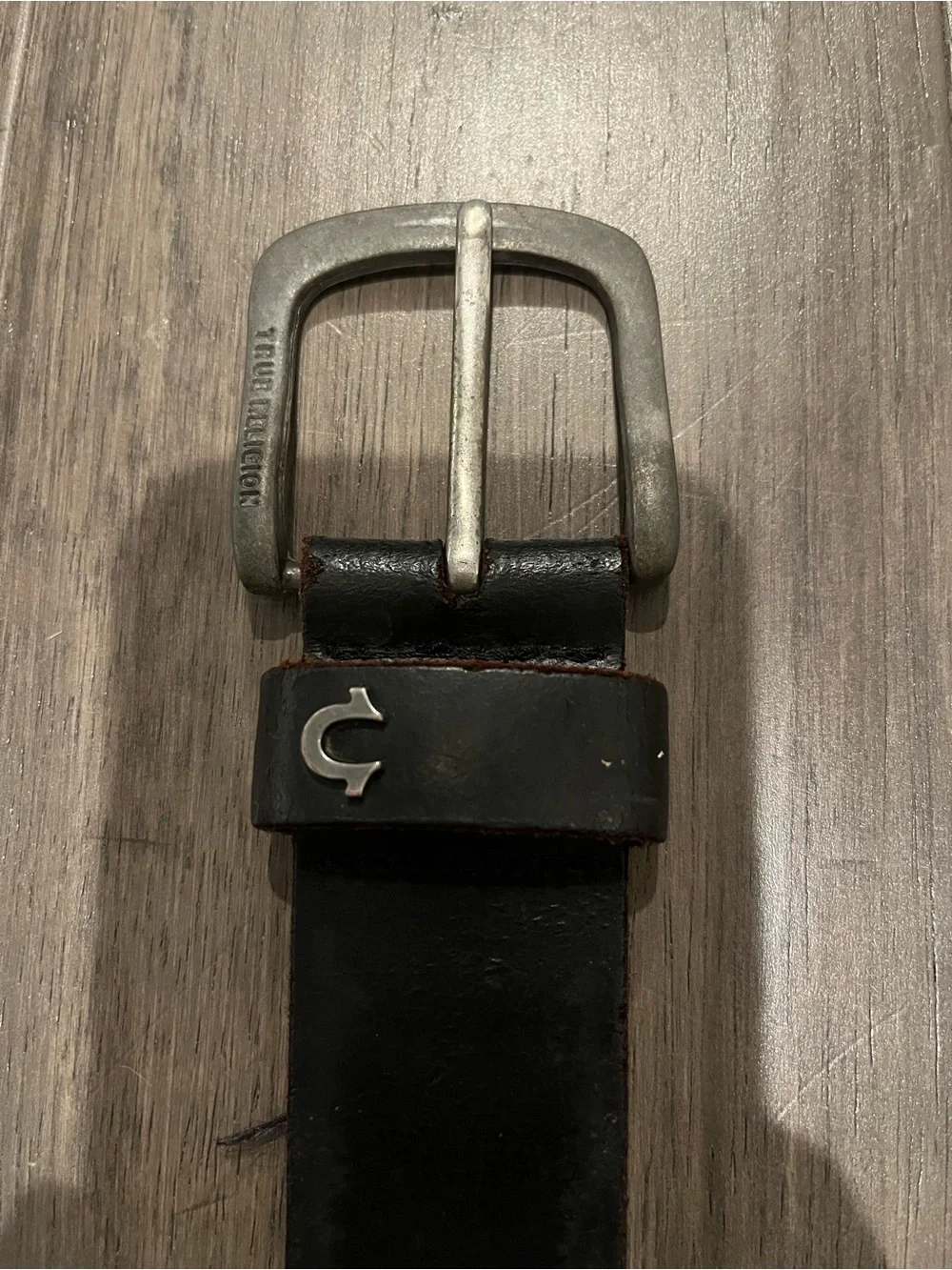 True Religion Unisex Black Leather Belt with Silver-Tone Buckle